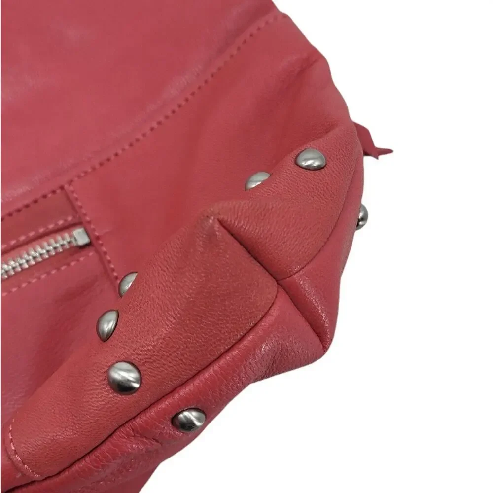Sorial Studded‎ Leather Tote Shoulder Bag Pink Coral Boho Moto Satchel Purse